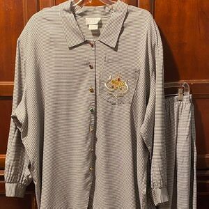 Vue Black and White Checkered jeweled button up shirt and pants set size 5X